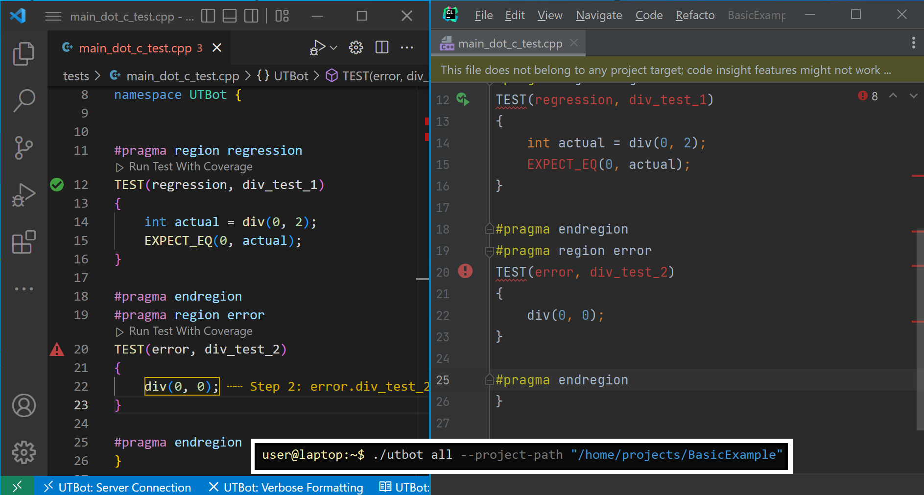 UnitTestBot VS Code and CLion plugin example